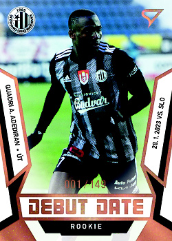 Quadri A. Adediran Ceske Budejovice SportZoo FORTUNA:LIGA 2022/23 2. serie Debut Date Rookie /149 #DR-16